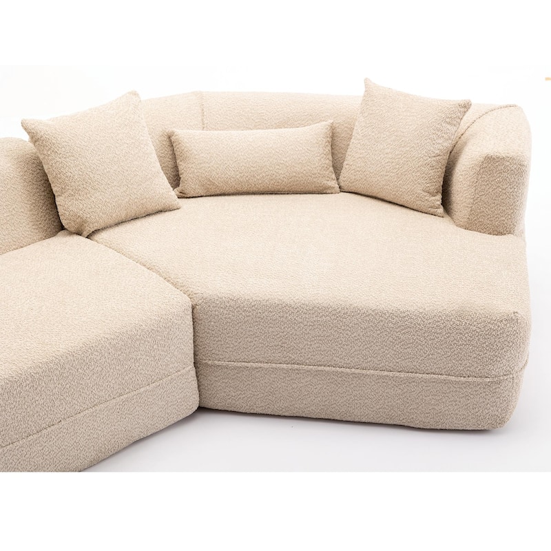 Modern Boucle Combination Sofa with 4 Pillows & Lumbar Support, No Assembly Required - Perfect for Small Spaces