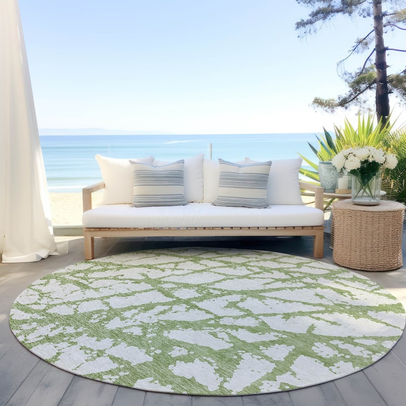 Machine Washable Indoor/ Outdoor Abstract Contemporary Chantille Rug - Green - 8' x 8'