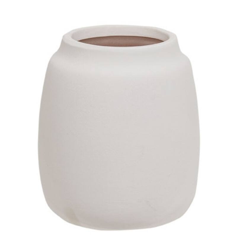 Modern White Ceramic Wide Vase for Floral Arrangements - White