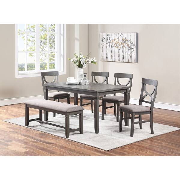Dining Room Furniture 6pc Set Grey Finish MDF Rubberwood ...