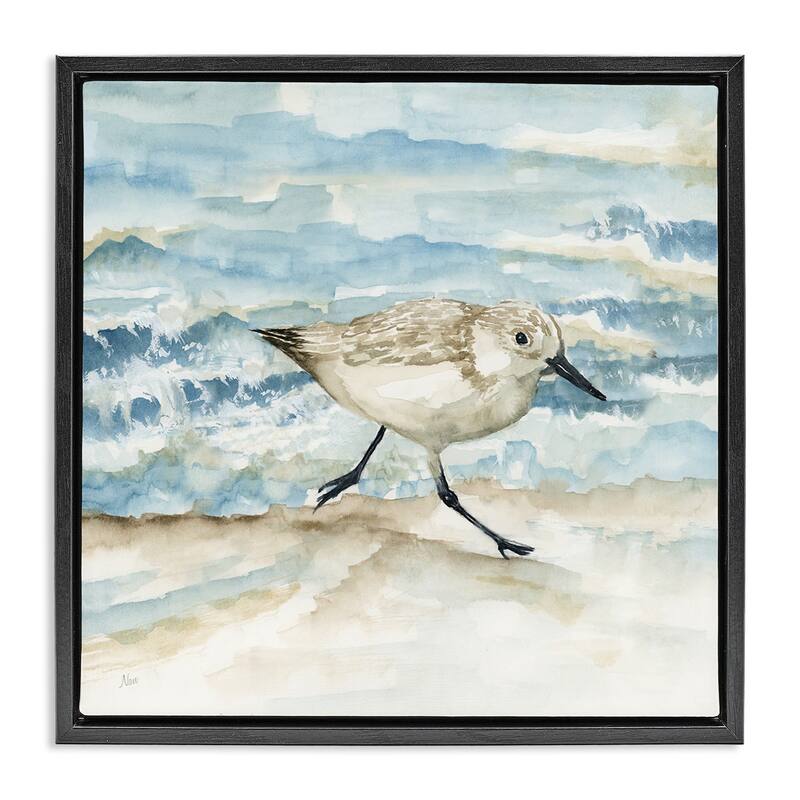 Stupell Sandpiper Striding Shore Framed Floater Canvas Wall Art Design By Nan - 25 x 25 - Black