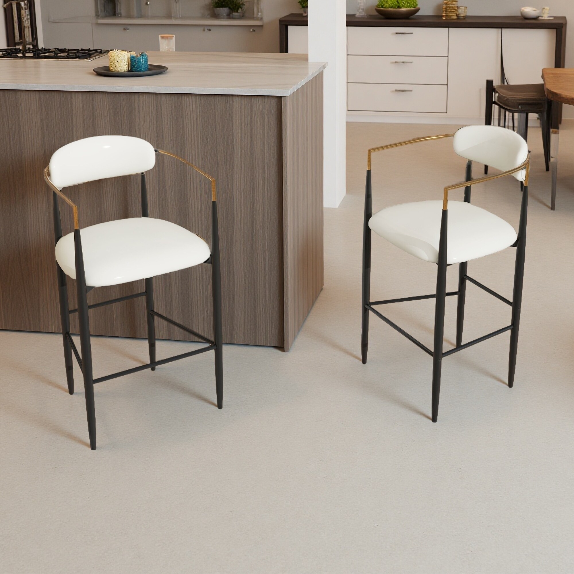 42"H Set of 2 Iron Frame Barstools with Fabric Seat