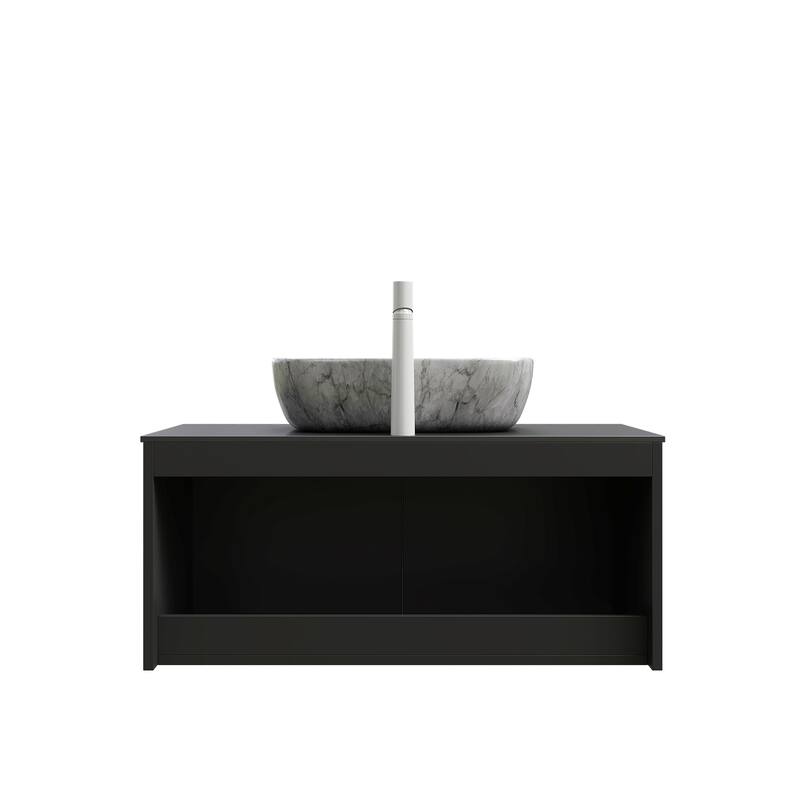 30"/36"/48" Floating Bathroom Vanity with Vessel Sink, Wall Mounted Sintered Stone Countertop Bathroom Storage Cabinet