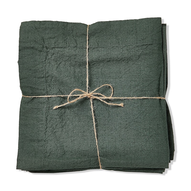 Set of 4 Threads Solid Color Casual Green Cotton Slub Machine Washable Napkins with 2-in Finished Hem, 20x20-in. - 20 x 20