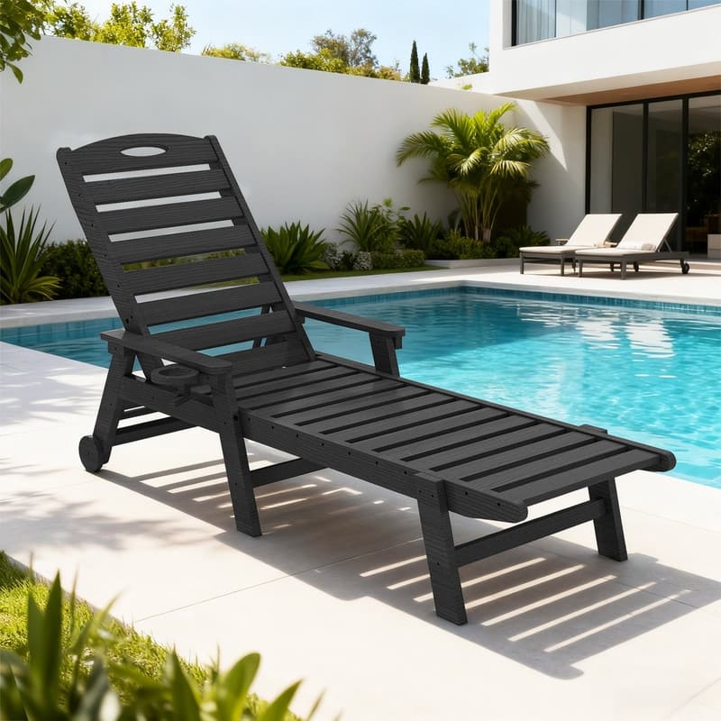 Domi Patio Lounge Chair Outdoor, HDPE Outdoor Chaise Lounge with Reclining Backrest, Pool Lounger Chair for Outside, Poolside