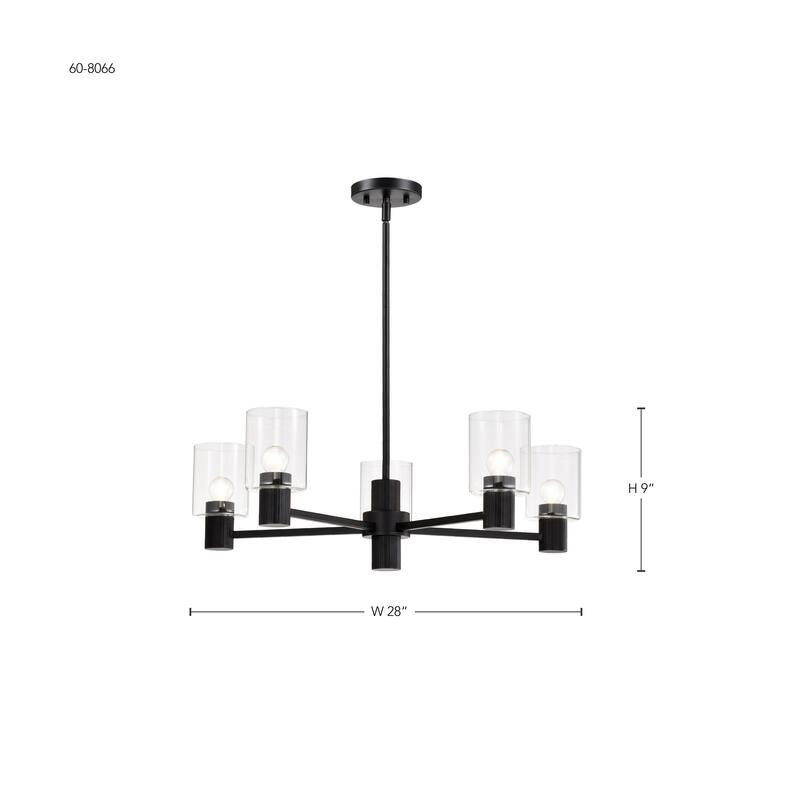 Clarksville 28 Inch 5 Light Chandelier Matte Black with Clear Glass