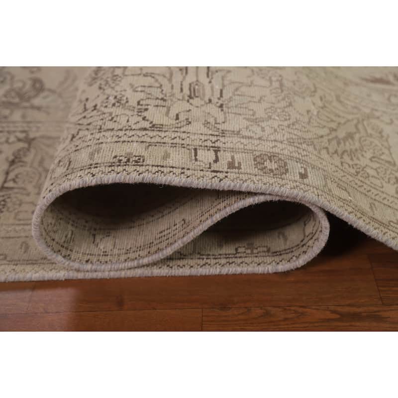 Distressed Tabriz Persian Vintage Beige Rug Hand-knotted Wool Carpet - 8'4" x 10'10"