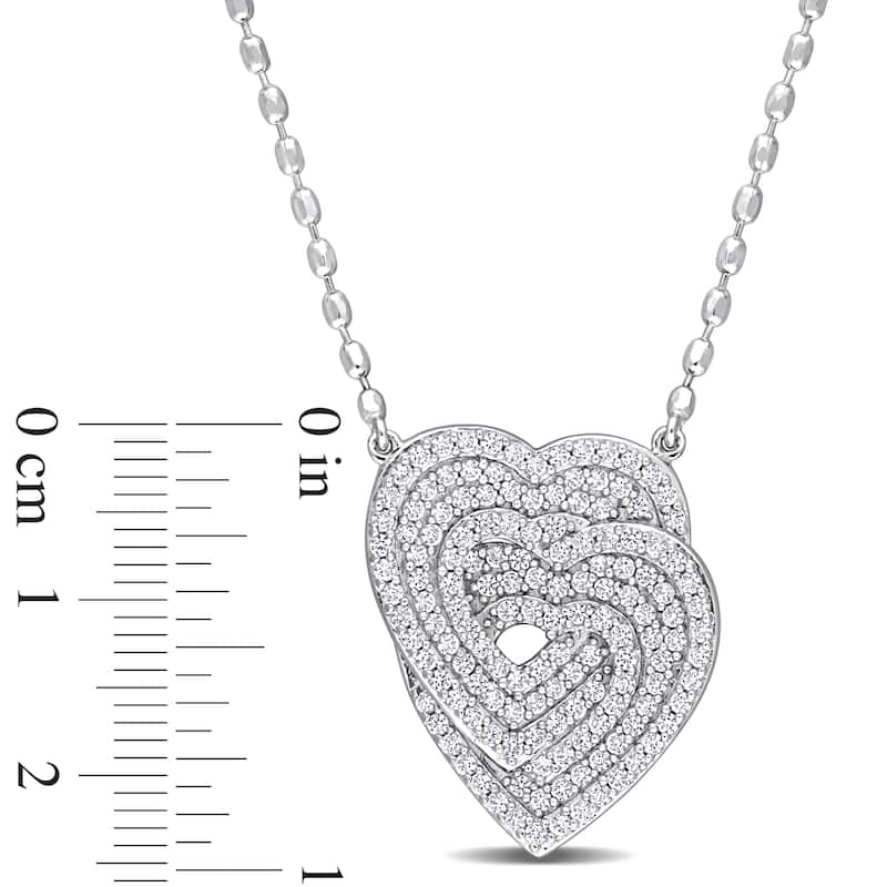 Miadora 1 2/5ct TGW Created White Sapphire Interlocking Hearts Necklace Sterling Silver