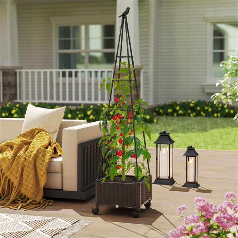 Adjustable Raised Garden Planter with Trellis 2-in-1 Self-Watering Box for Indoor or Outdoor - 16" x 16" x 71" (L x W x H)