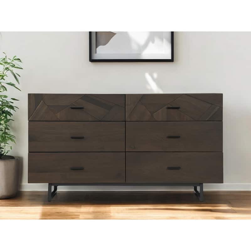 HomeRoots 60" Dark Brown Solid Wood Six Drawer Double Dresser - 6-drawer