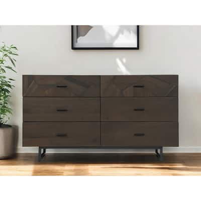HomeRoots 60" Dark Brown Solid Wood Six Drawer Double Dresser