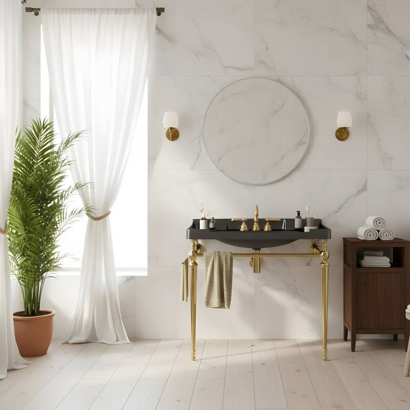 Wall-Mounted Bathroom Vanity with Ceramic Basin and Metal Legs