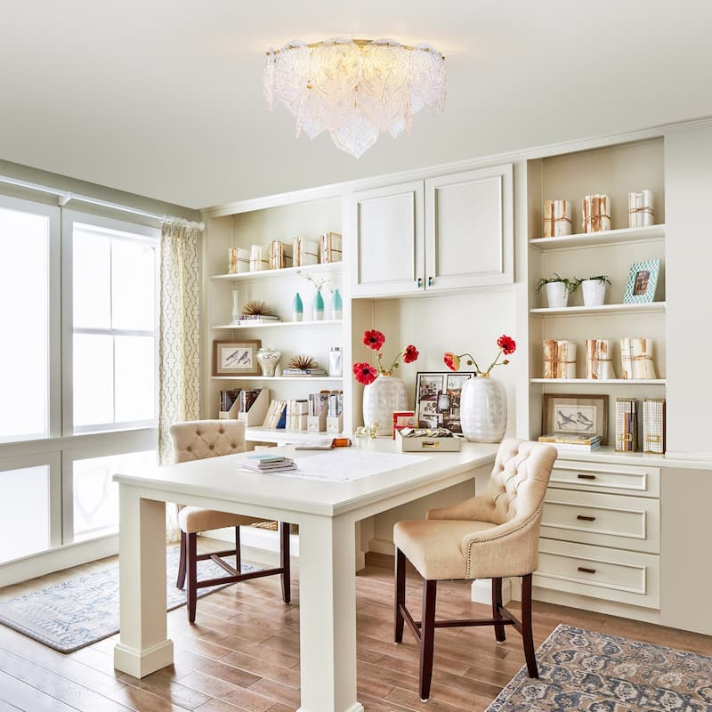 Luxury Gold Chandelier with Double-Tier Clear Glass Leaves