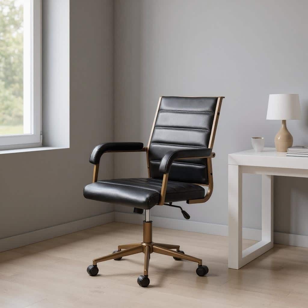 Black and Bronze Adjustable Height Faux Leather Swivel Rolling Office Chair