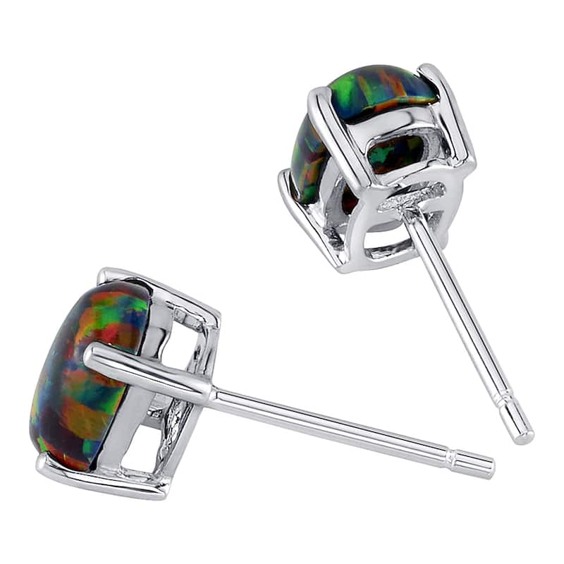 14k White Gold Black Opal Stud Earrings 1 ct Oval Shape