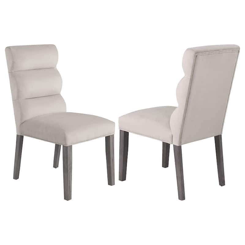 Cary Dining Chair Set of 2, Stone Gray Fabric, Tufted Foam Filled Cushion