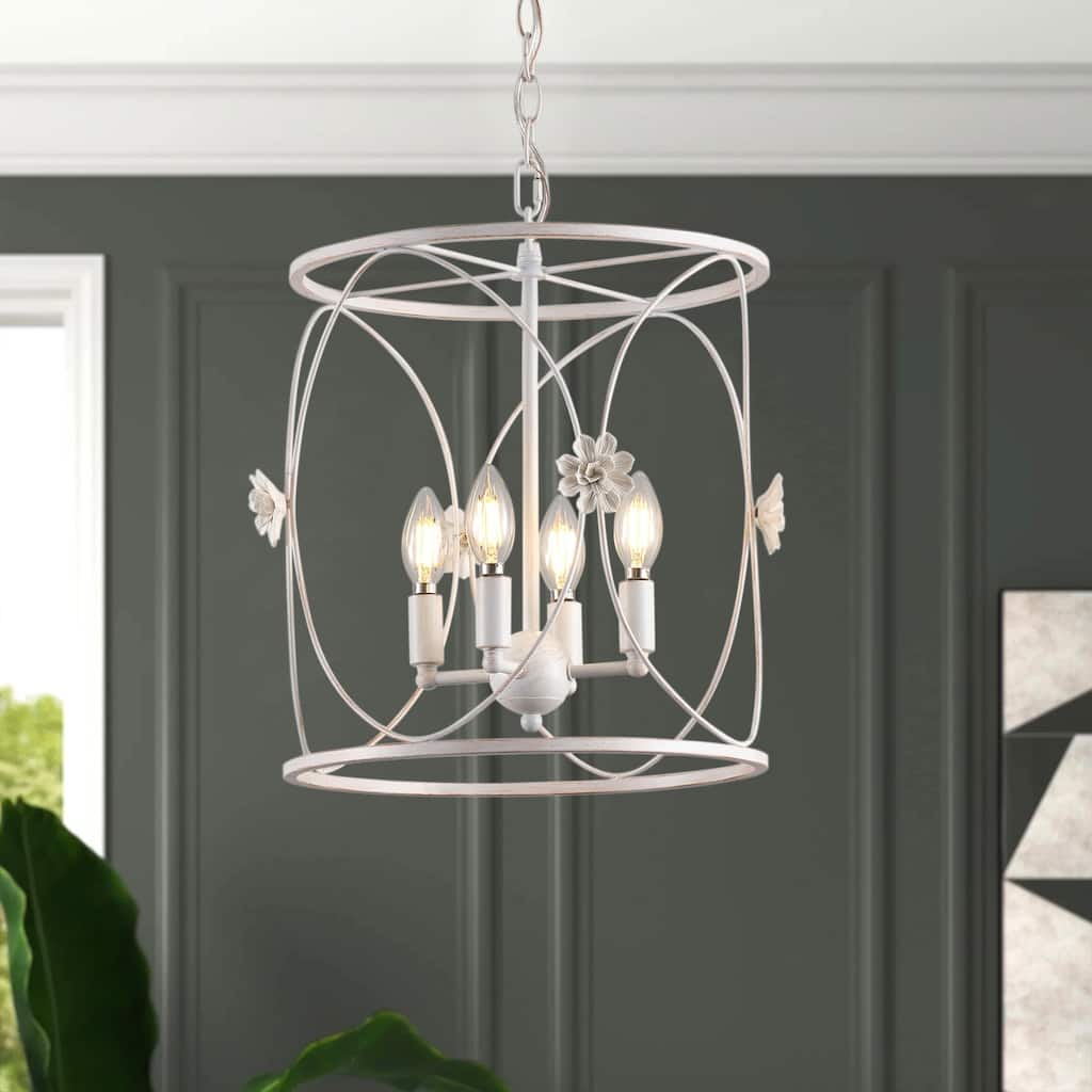 4-Lights Openwork Design Surrounded by Carving Pendant Lighting - 13.8"D×7.9"W×74.4"H (Adjustable)