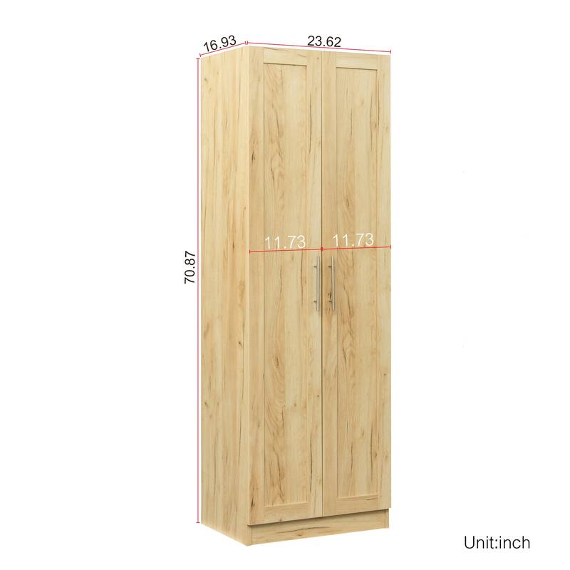 High wardrobe and kitchen cabinet with 2 doors and 3 partitions to separate 4 storage spaces