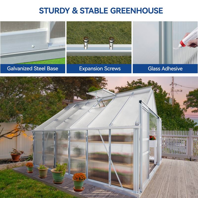 Moasis Polycarbonate Walk-in Hobby Garden Greenhouse with Aluminum Frame
