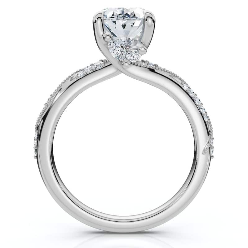 3Ct Oval Diamond Engagement Camellia Ring Gold Lab Grown