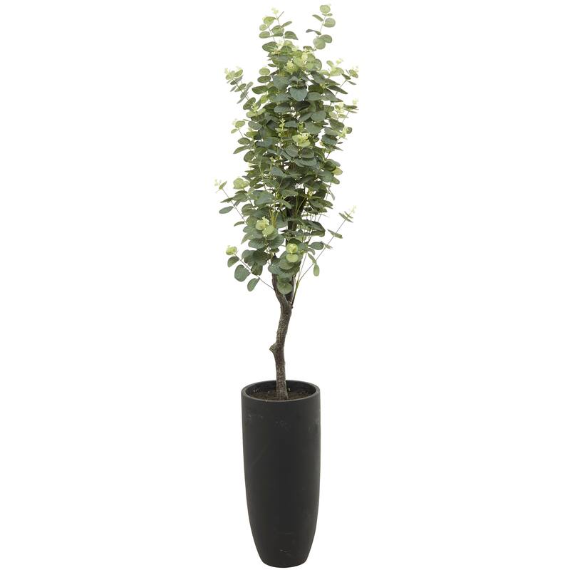 Green Faux Foliage Eucalyptus Artificial Tree with Realistic Leaves and Black Plastic Pot