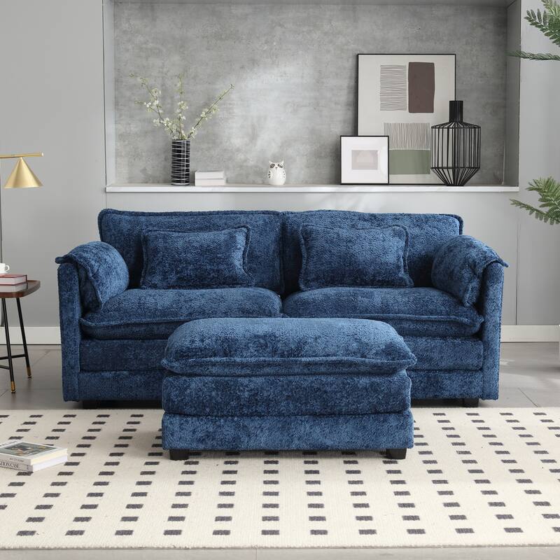 Chenille Fabric Double Sofa with High-Density Sponge Filling, Removable Armrests, and Side Storage Bags