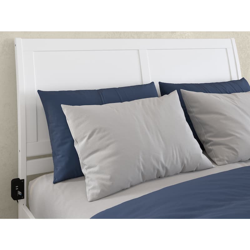 White Wood Sleigh Queen Headboard with Attachable USB Charger and Classic Curved Sleigh Design