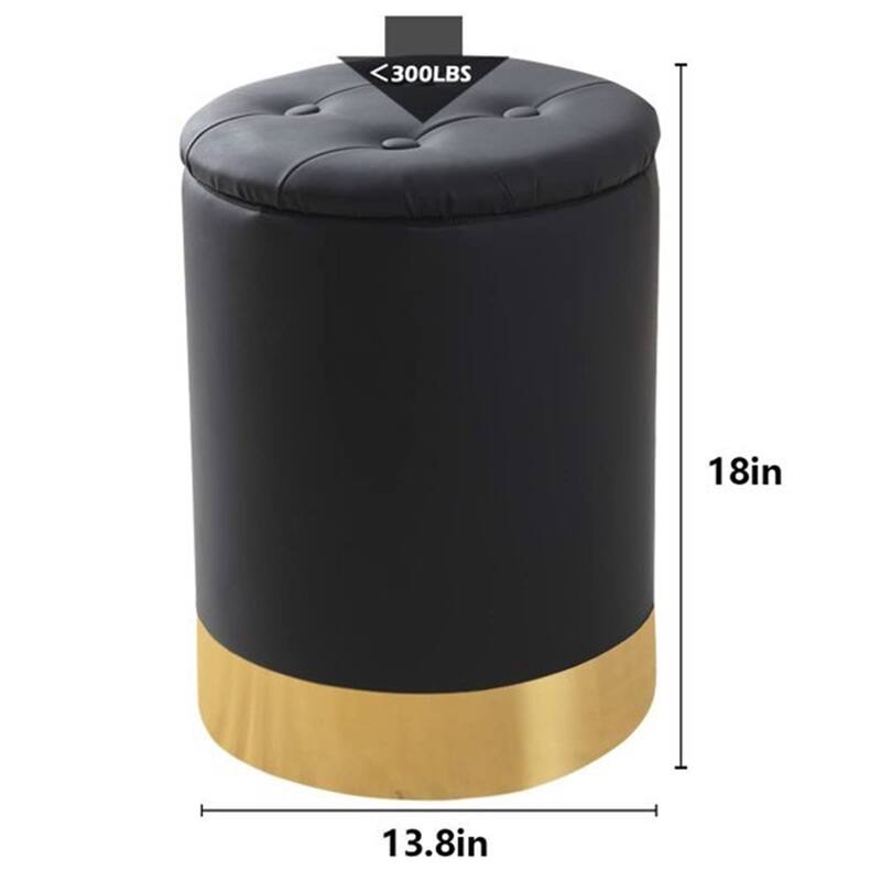 Faux Leather Round Storage Ottoman Foot Stool with Gold-Plated Base