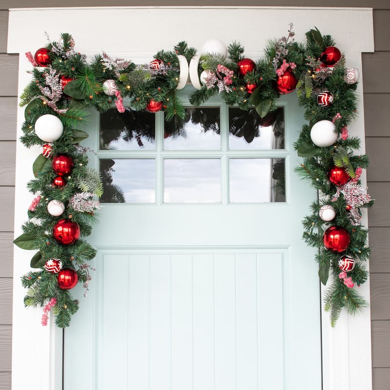 9 ft. Artificial Christmas Garland with Lights - Nordic - Red