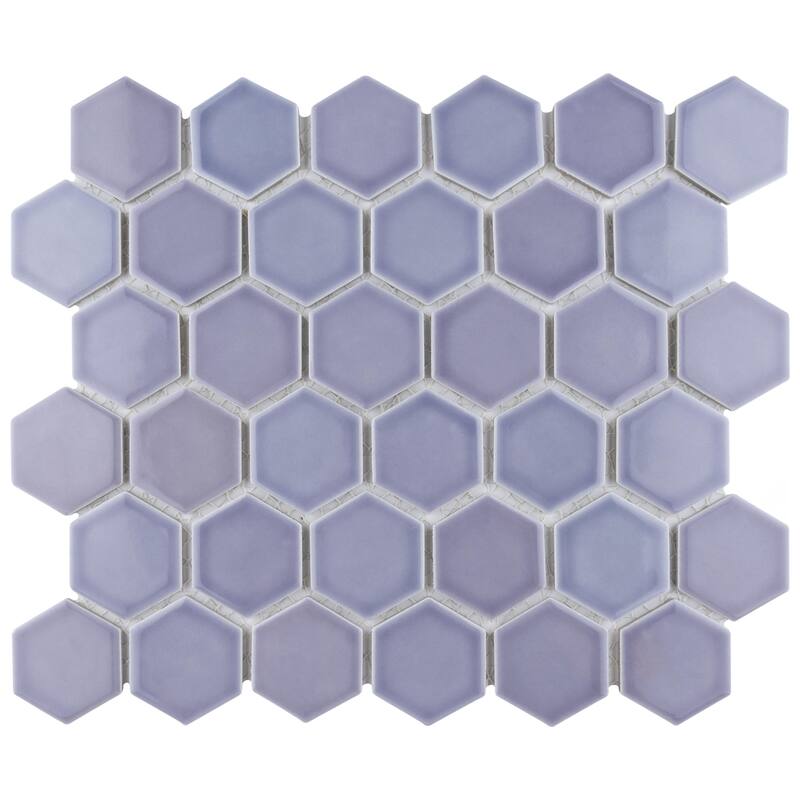 Merola Tile Hudson Due 2" Hex Lavendar 10-7/8" x 12-5/8" Porcelain Floor and Wall Tile