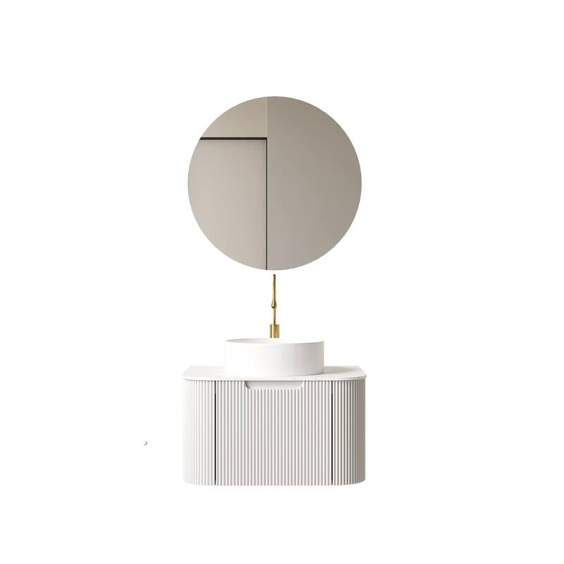 Wall Mounted Bathroom with White Round Ceramic Basin and Drawer