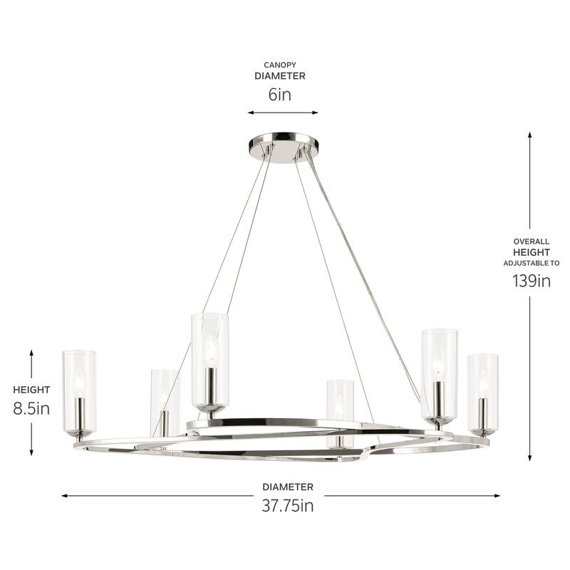 Harpin 37.75 Inch 6 Light Chandelier with Clear Glass in Polished Nickel