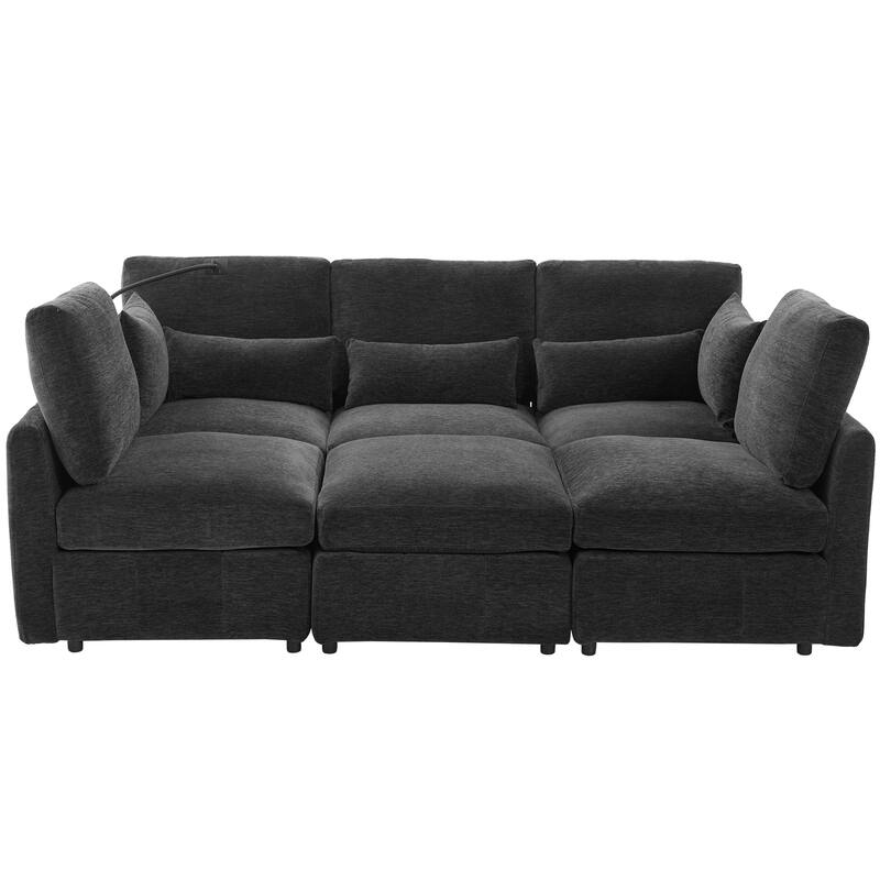 Roomfitters Modular U-Shaped Sectional Sofa Bed with Ottoman, USB Ports and Phone Holder for Living Room