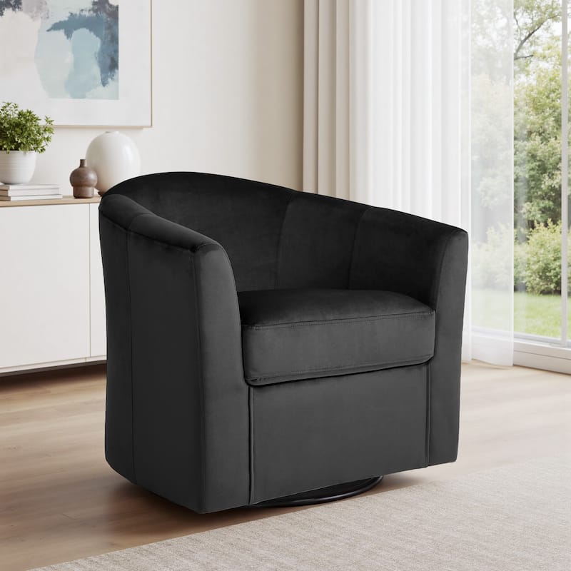 Modern Upholstered Accent Swivel Barrel Chair for Living Room - Black