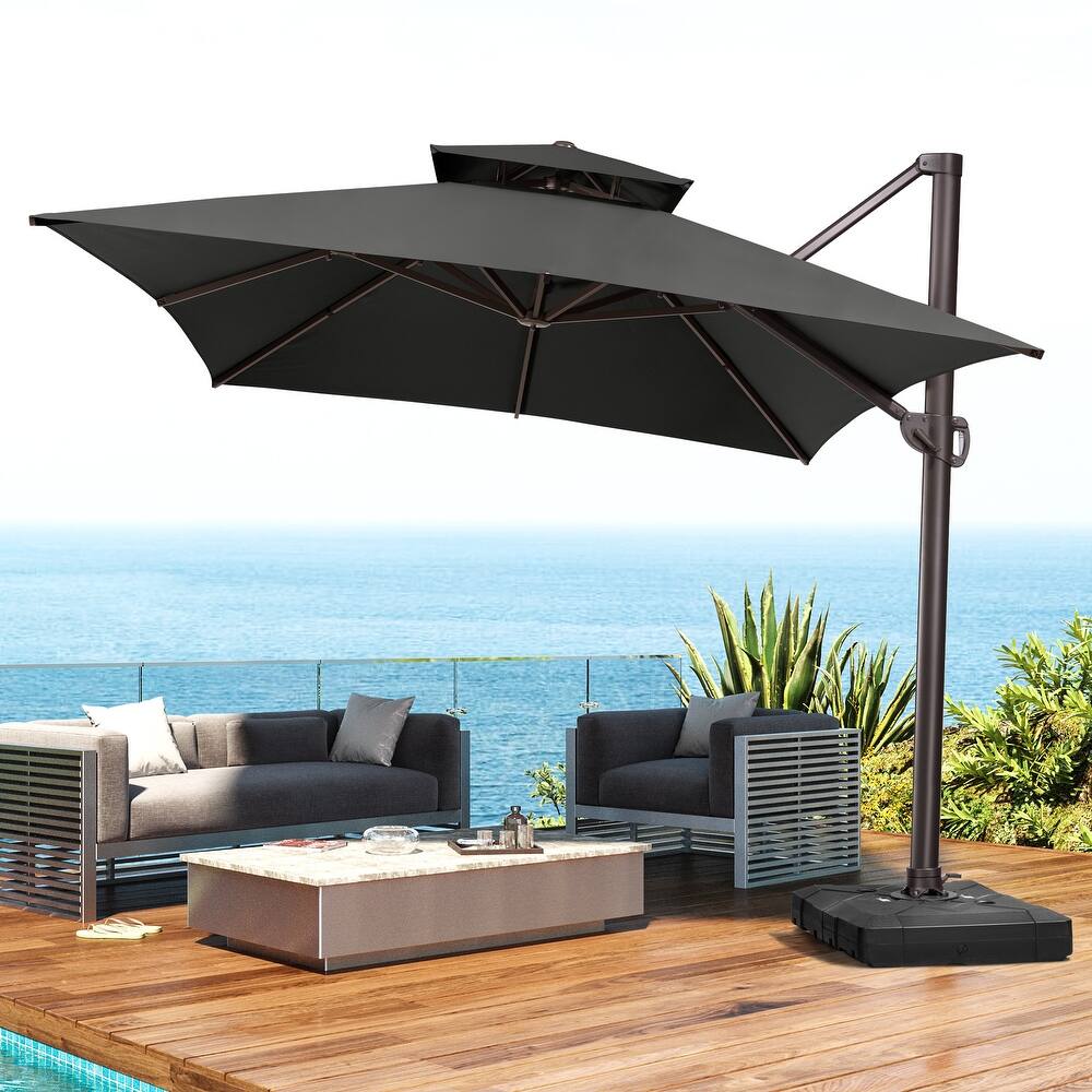 Pellebant Outdoor 10X13 FT Dual Top Patio Offset Umbrella 360 degrees Rotation with No Base