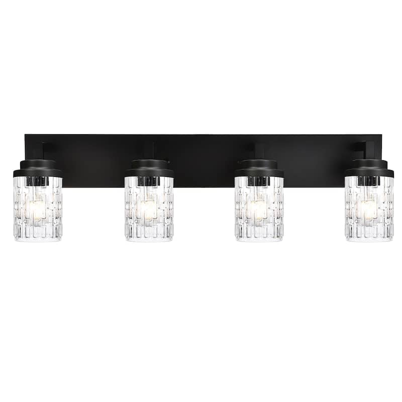 6-Light Modern Black Bathroom Vanity Light with Clear Grid Glass