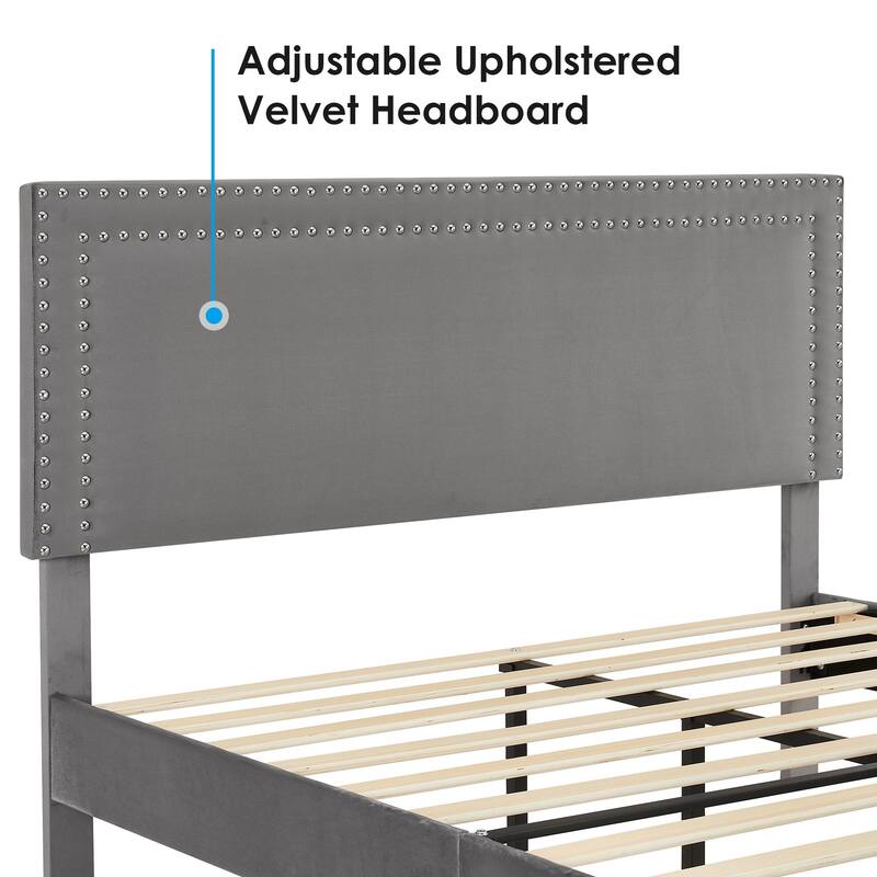 VECELO Upholstered Bed Frames with Height Adjustable Headboard