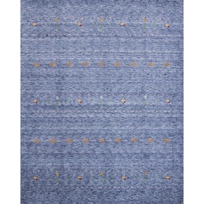 Hand Knotted Oriental 100% Wool Carpet Tribal Animal Pictorial Navy Blue & Blues Gabbeh Area Rug - 6' 0'' X 6' 1''