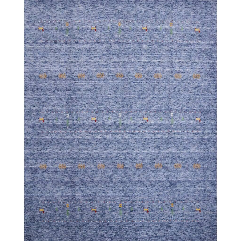 Hand Knotted Oriental 100% Wool Carpet Tribal Animal Pictorial Navy Blue & Blues Gabbeh Area Rug - 6' 0'' X 6' 1''