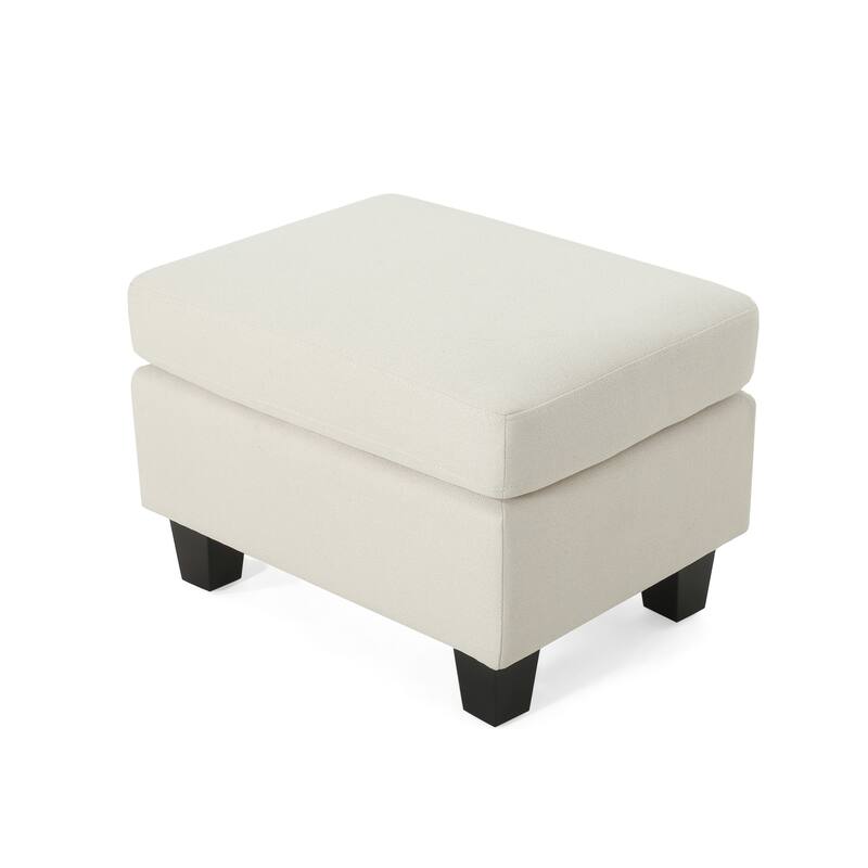 Upholstered Ottoman, Beige, Birch wood legs