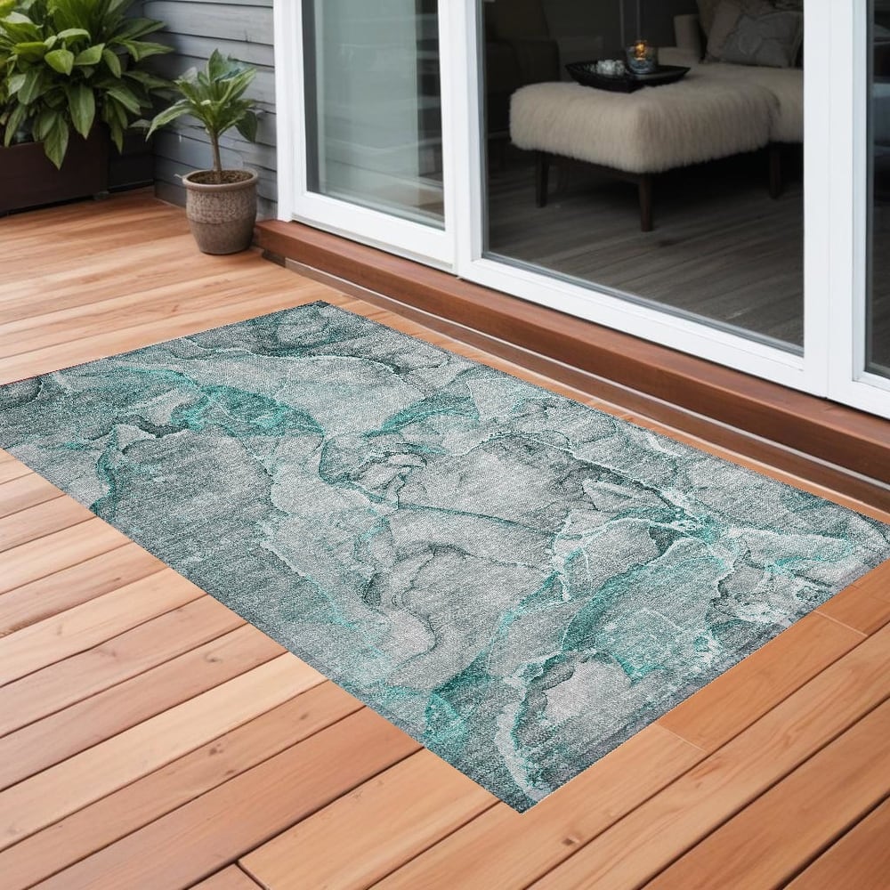 Lalu Artistic Abstract Weather Resistant Classic Meets Modern Outdoor Rug