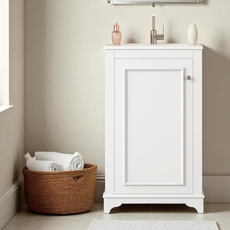 20 Inch Bathroom Vanity with Ceramic Sink, Freestanding Single Vanity Cabinet with Soft-Close Door and Adjustable Shelf