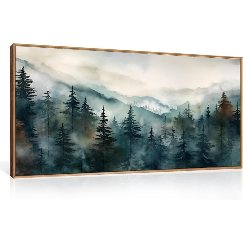 Nature Landscape Wall Decor, Foggy Mountain Pine Trees Wall Painting - 20 x 40
