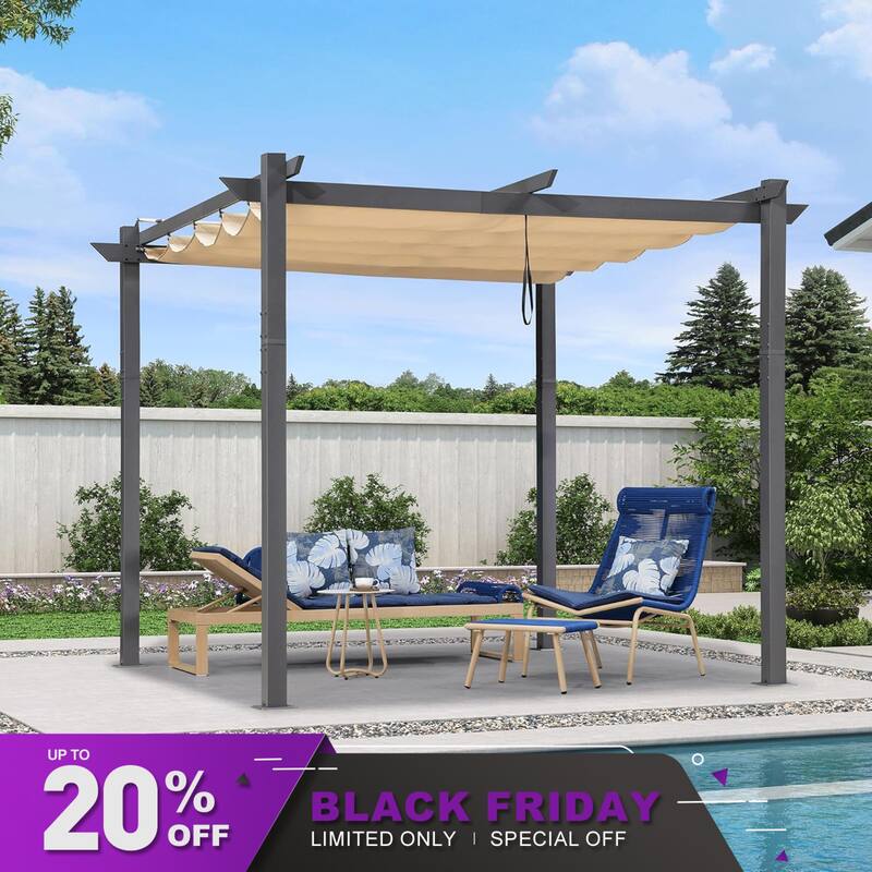 PURPLE LEAF Gazebo Outdoor Retractable Aluminium Grape Trellis Pergola with Extra Top Roof for Patio