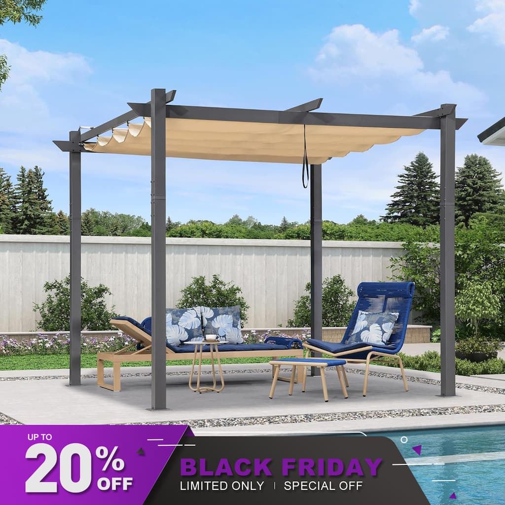 PURPLE LEAF Gazebo Outdoor Retractable Aluminium Grape Trellis Pergola with Extra Top Roof for Patio