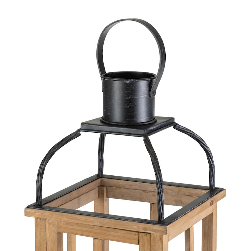 Glitzhome Farmhouse Wooden Metal Cage Candle Holders Patio Hanging Vintage Lanterns (Set of 2)
