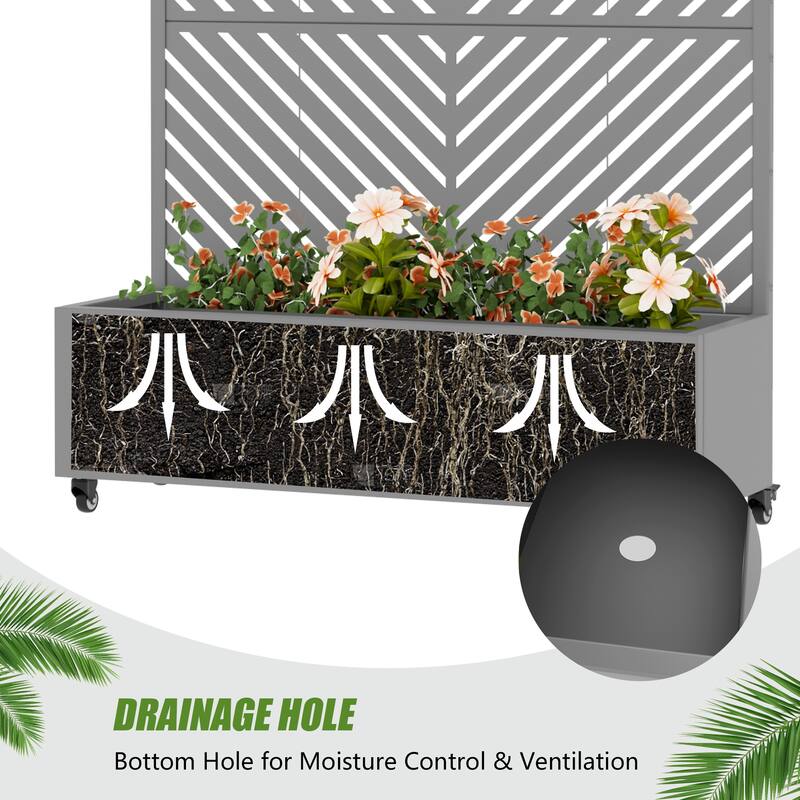 Raised Garden Bed Planter with Trellis Movable Planter Box with Lockable Wheels