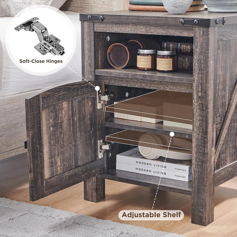 Farmhouse Nightstand with Charging Station, Wood End Table, Side Table