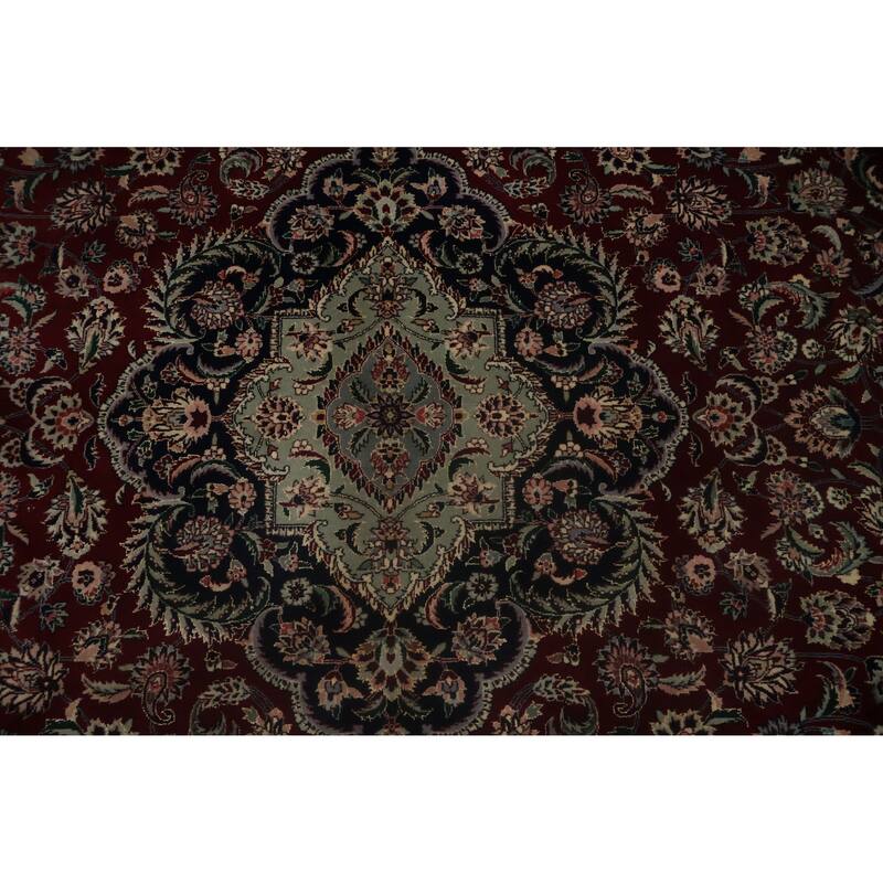 Hand Knotted Oriental 100% Wool Carpet Traditional Floral Red Kashan Area Rug - 10' 0'' X 8' 2''