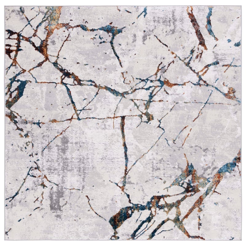 SAFAVIEH Amelia Fietje Modern Abstract Distressed Rug - 5' Square - Grey/Blue Gold